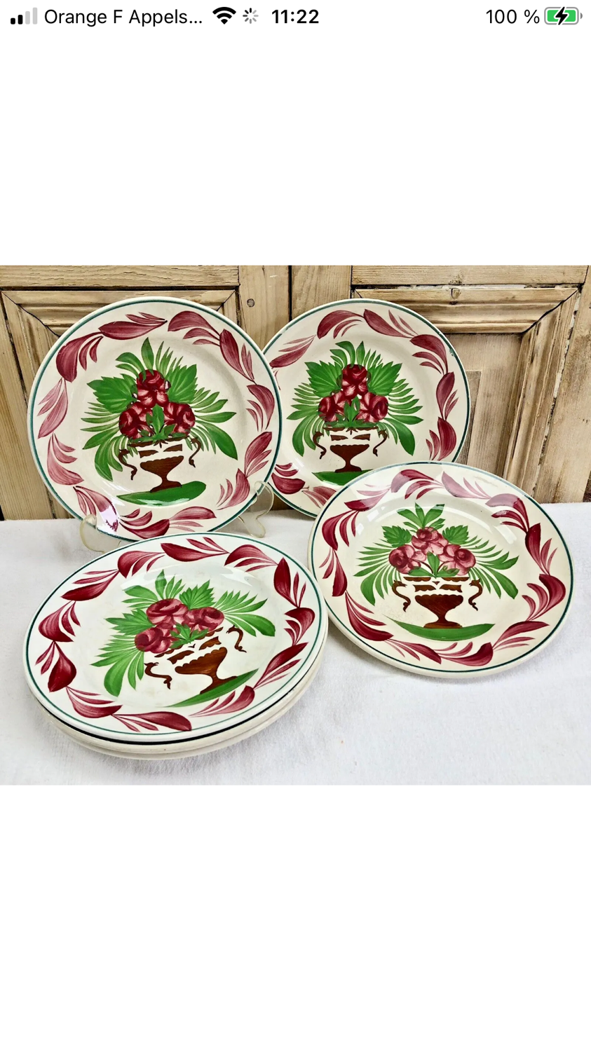 7 dessert plates XIX Sarreguemines stencil decoration