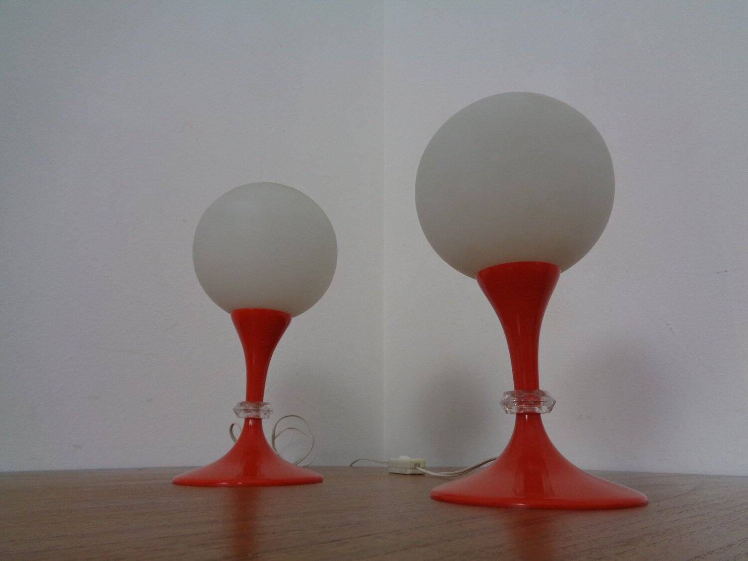 Glass and Plastic Tulip Bedside Lamps, 1970s, Set of 2