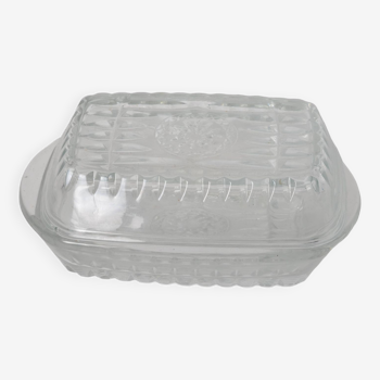Molded glass butter dish