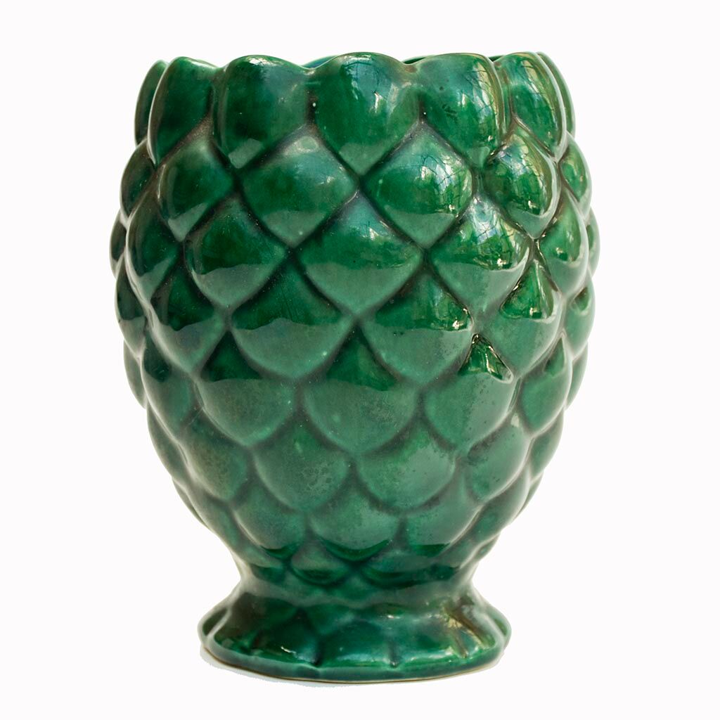 Cache pot vase barbotine forme ananas vert vintage