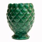 Cache pot vase barbotine forme ananas vert vintage