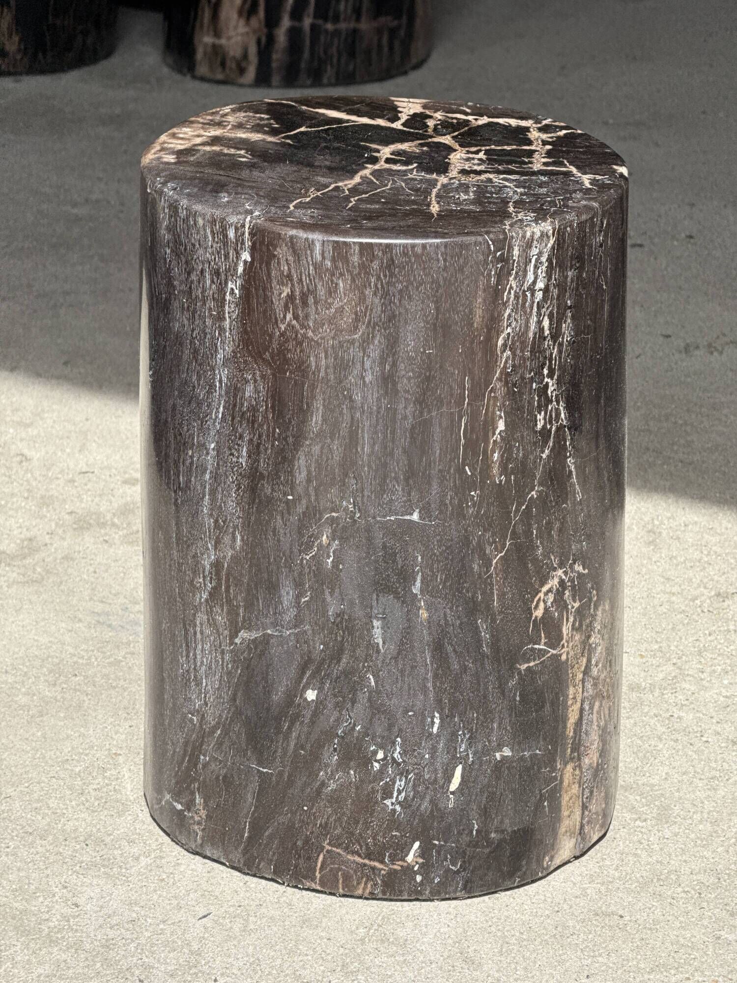 Black petrified wood side table with beige stripes, fine mesh, H35 D24 - 33