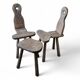 Duo of brutalist wooden chairs and a stool 1960