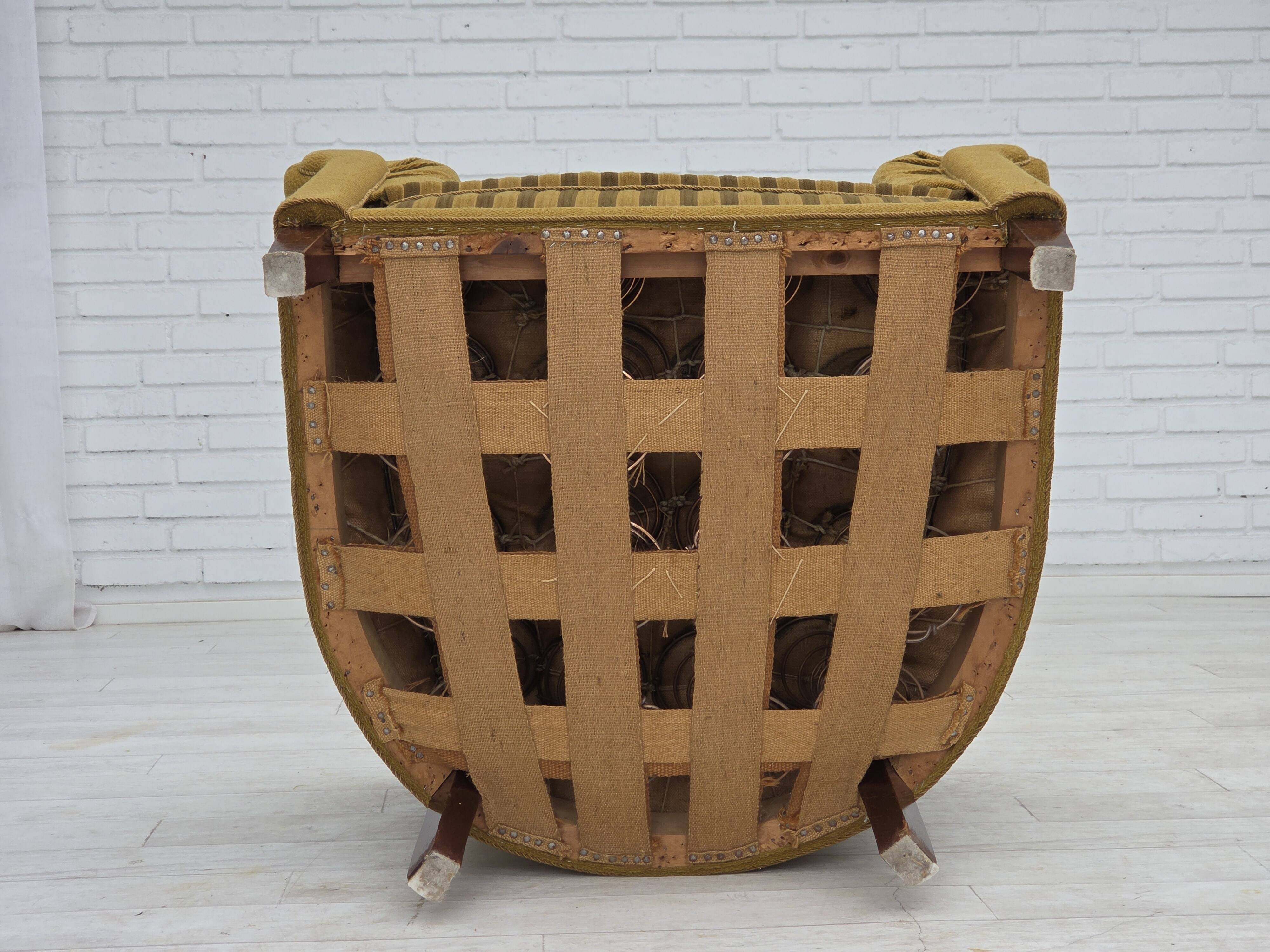 1950s, Danish relax chair, green furniture wool, ash wood.