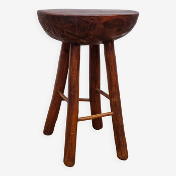 Brutalist side stool "half-sphere" in solid wood, 50 cm