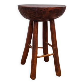 Tabouret d'appoint brutaliste "demi-sphère" en bois massif