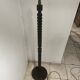 Vintage turned carved wooden floor lamp — Brutalist / Rustic style