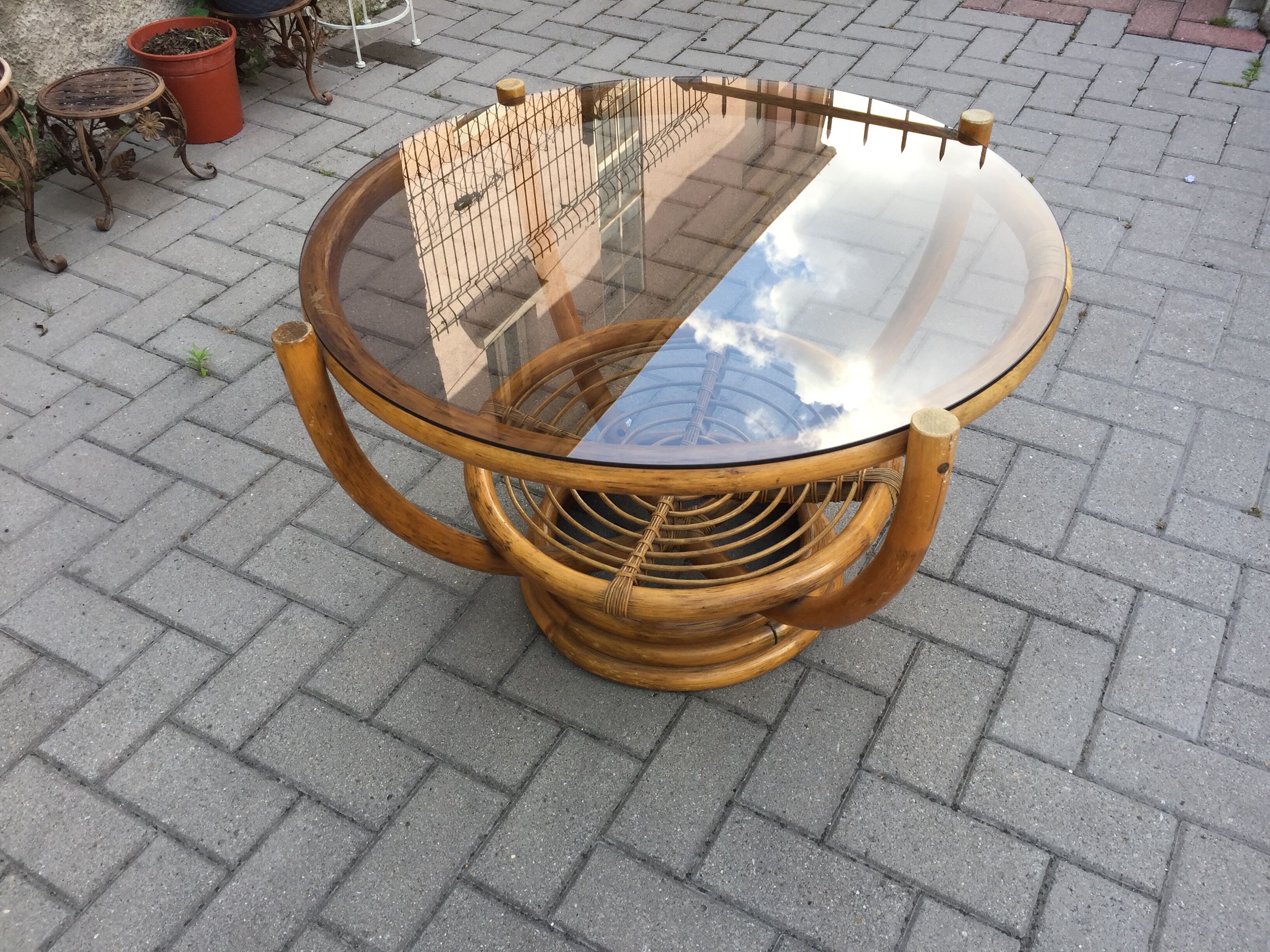 Vintage rattan coffee table 1970