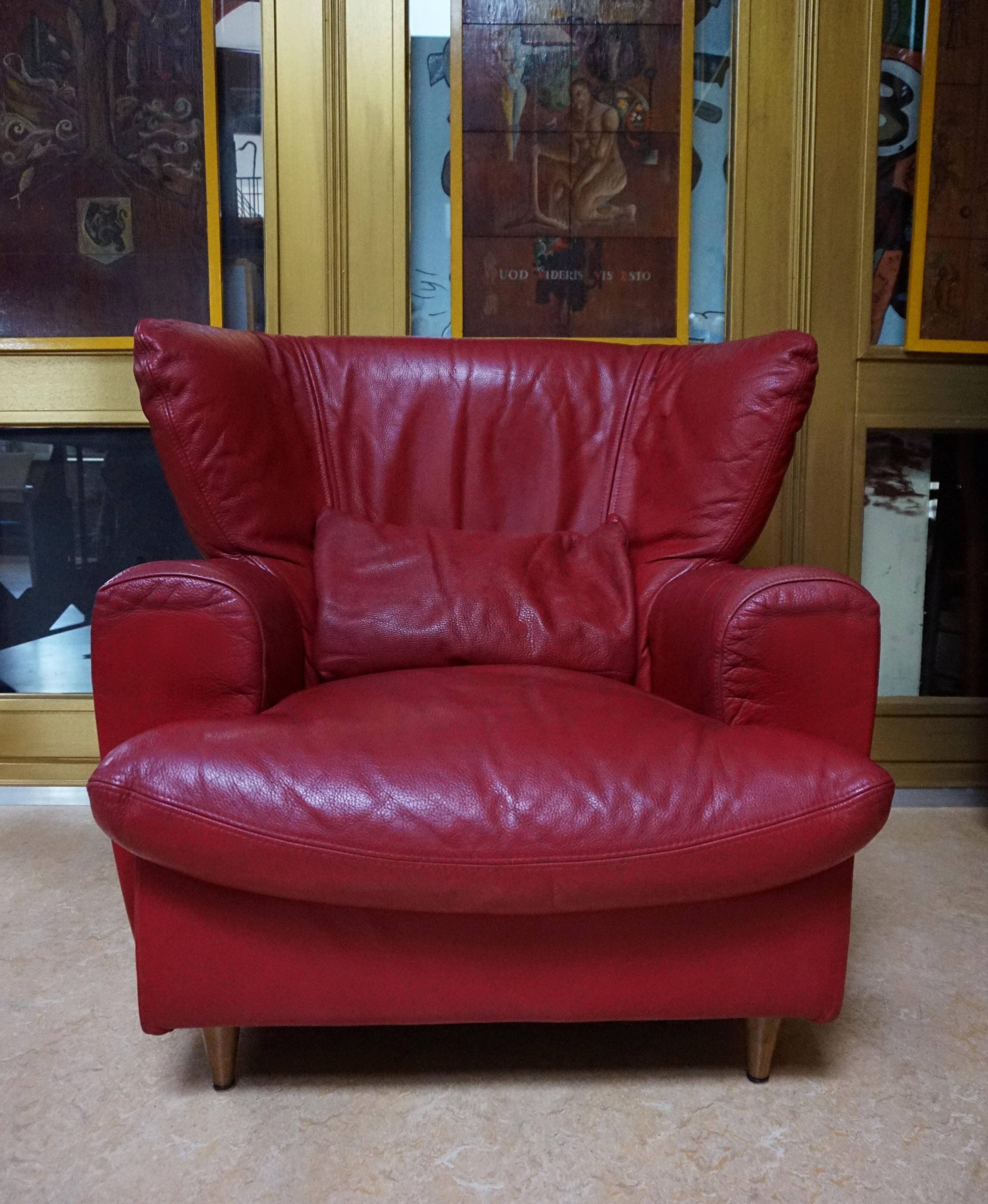 Vintage red leather Lounge Chair by Calia Italia, 1990s
