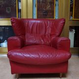Vintage red leather Lounge Chair by Calia Italia, 1990s