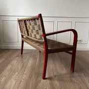 Vintage bench in red wood and rope