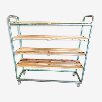 Steel and wooden shelf on wheels