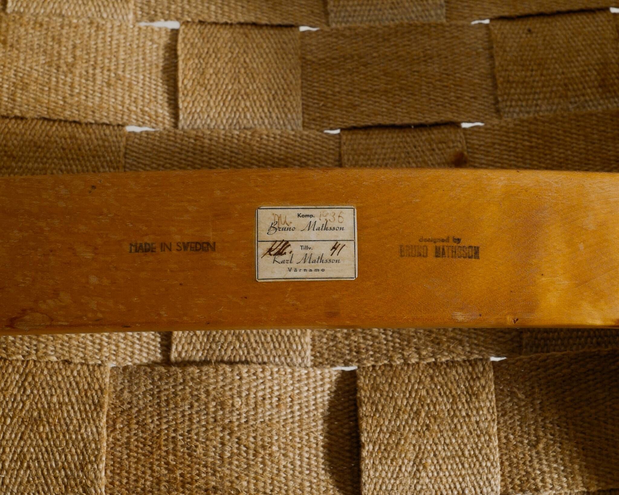 Swedish Mid Century Wooden Canvas Lounge Chair by Bruno Mathsson, 1940s