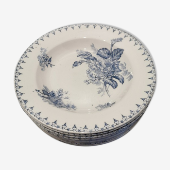 Sarreguemines ceramic soup plate, Flore model in blue sold individually