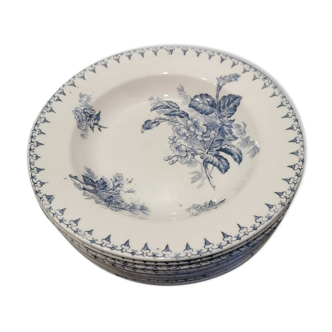 Assiette creuse en céramique de Sarreguemines , modèle Flore en bleu vendu à l'unité