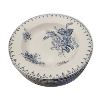 Sarreguemines ceramic soup plate, Flore model in blue sold individually