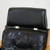 Unique Set of Exceptional Black Leather Schuitema Armchairs with Wood Made for Holland America