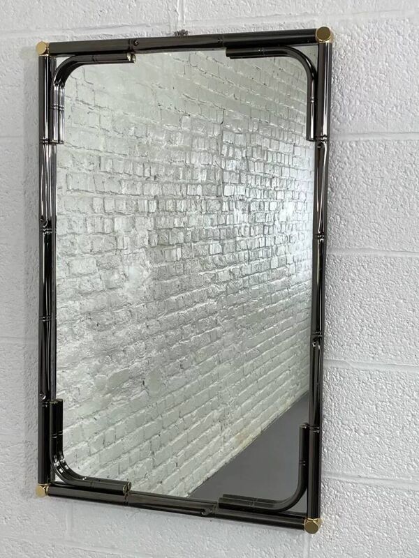 Miroir rectangulaire années 70-80 Maison Bagues en laiton et métal