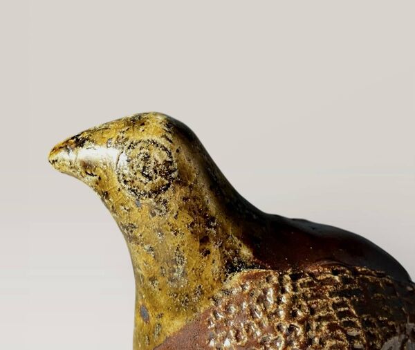 Ancien sifflet zoomorphe oiseau perdrix en grès vernissé La Borne