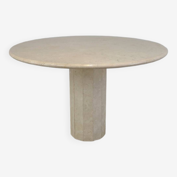Round travertine dining table designed by Jean Charles for Roche Bobois 1970