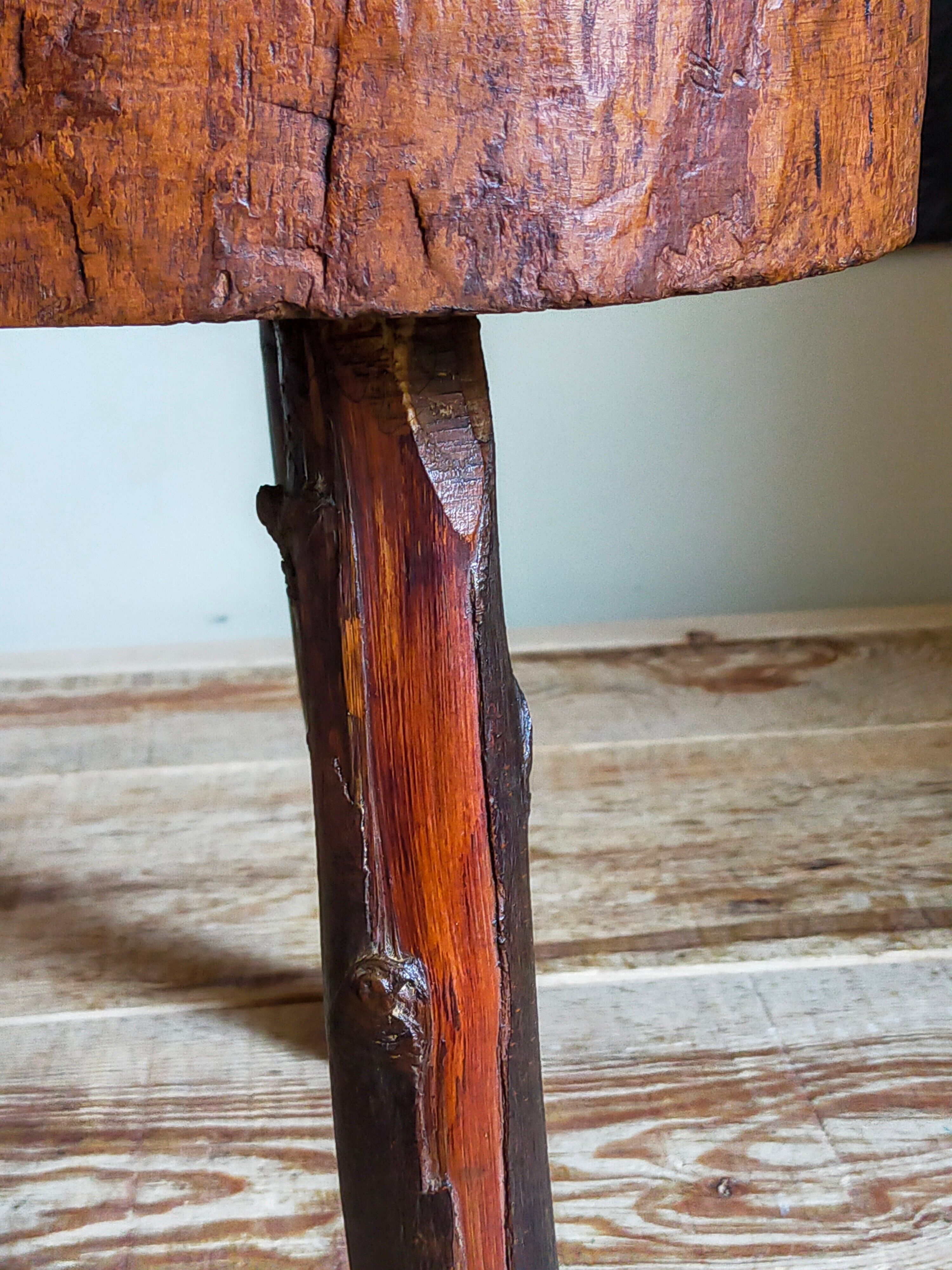 Brutalist tripod stool vintage folk art