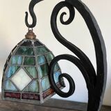 Antique Arts & Crafts Lamp cf. Tiffany Wrought iron and stained glass