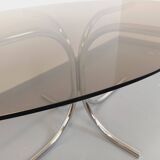 Vintage oval dining table in smoked glass and chrome metal