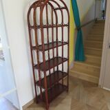 Vintage bookcase-5-level shelf-wood, bamboo and rattan-bentwood style-80s