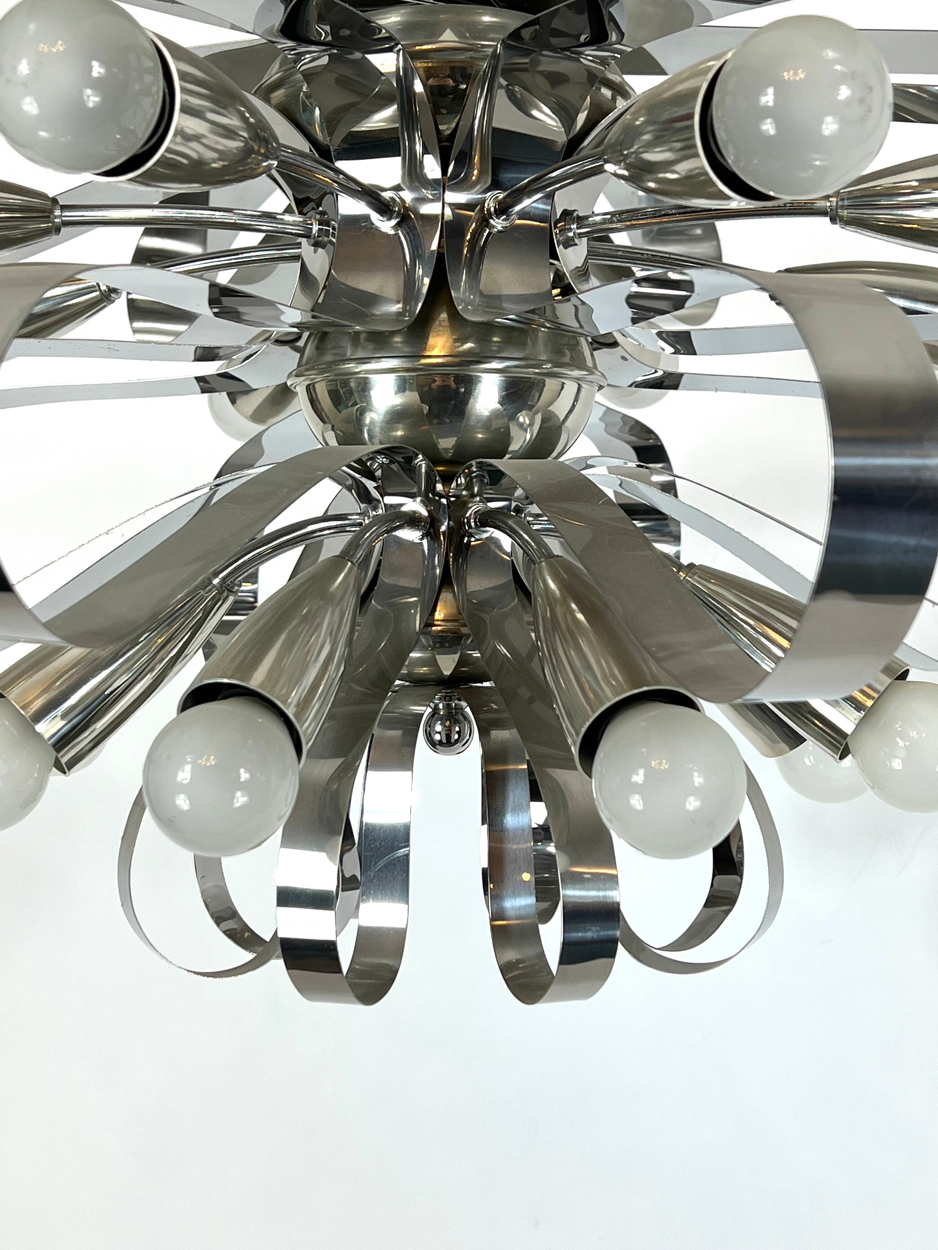 Mid-century pair of Italian chrome chandeliers from 70