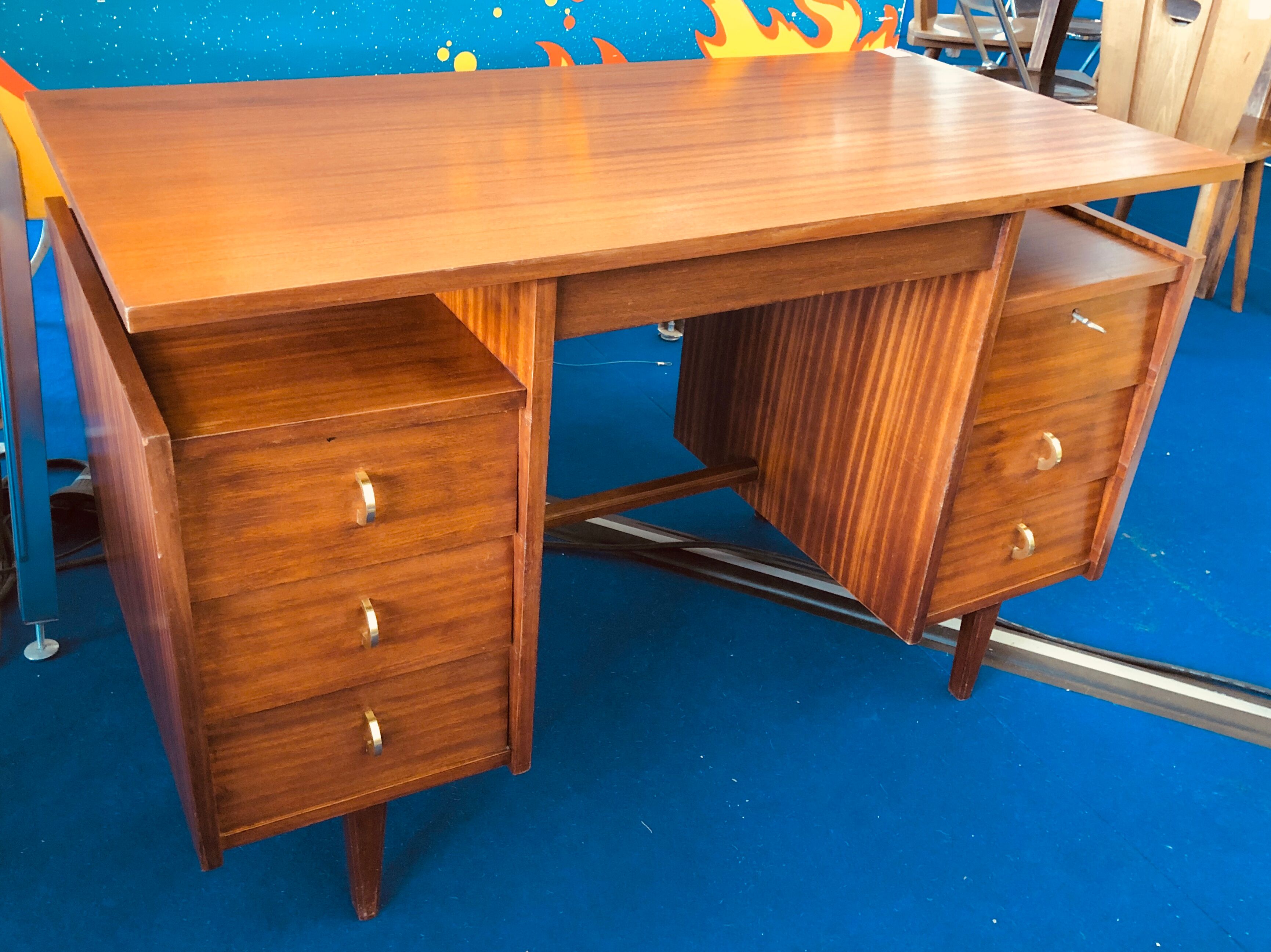 Mahogany writing desk 6 drawers 1960