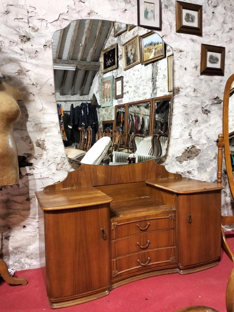 English art deco walnut hairdresser, vintage 1950