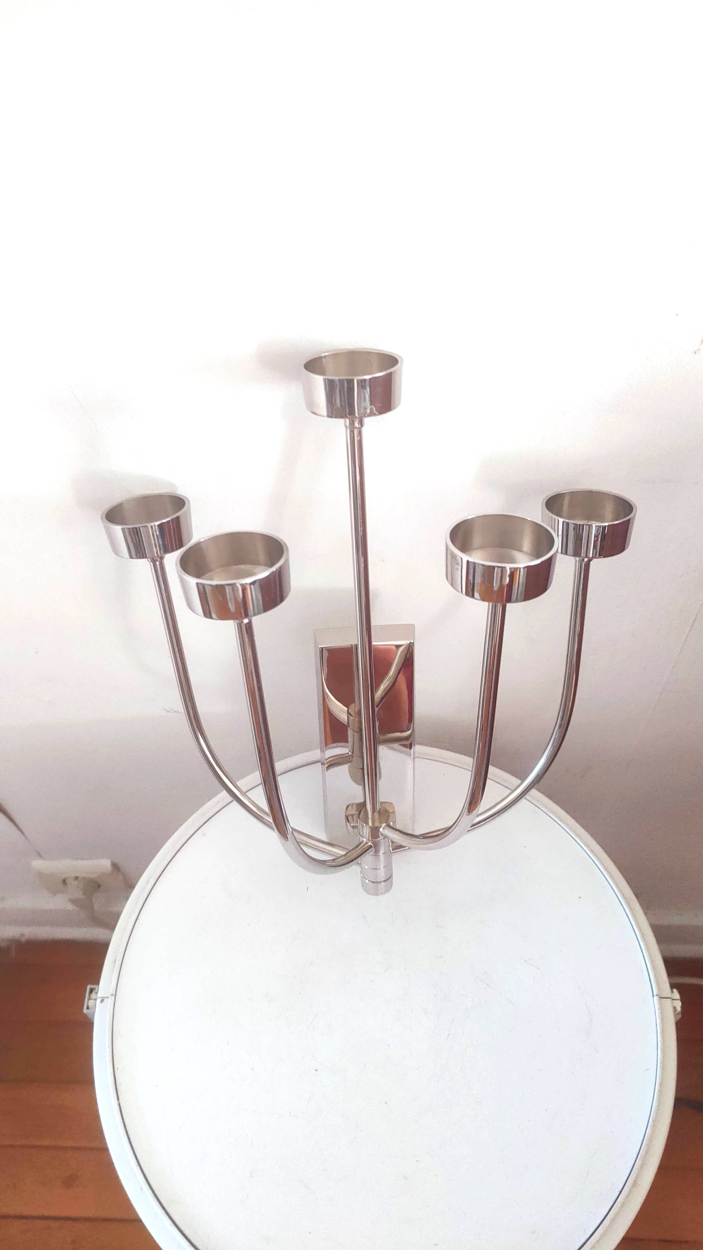 5-branched vintage candle holder wall light, Klein model for Habitat