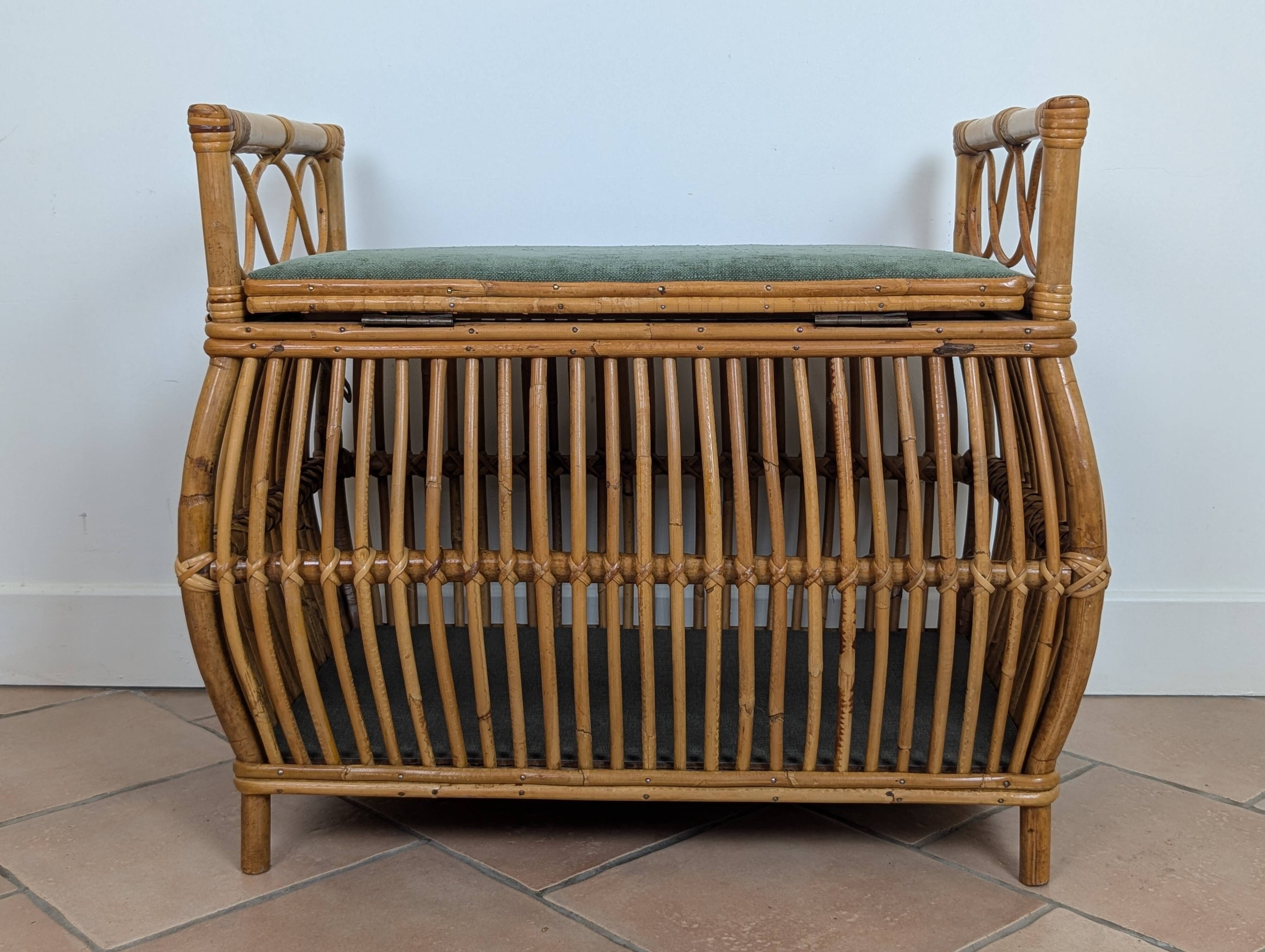 1960s rattan storage bench