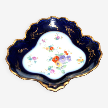 Cobalt blue polylobed basket bowl in LIMOGES Pallas porcelain 1930-40