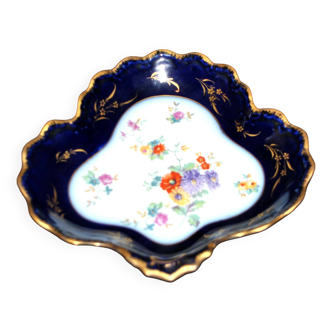 Cobalt blue polylobed basket bowl in LIMOGES Pallas porcelain 1930-40