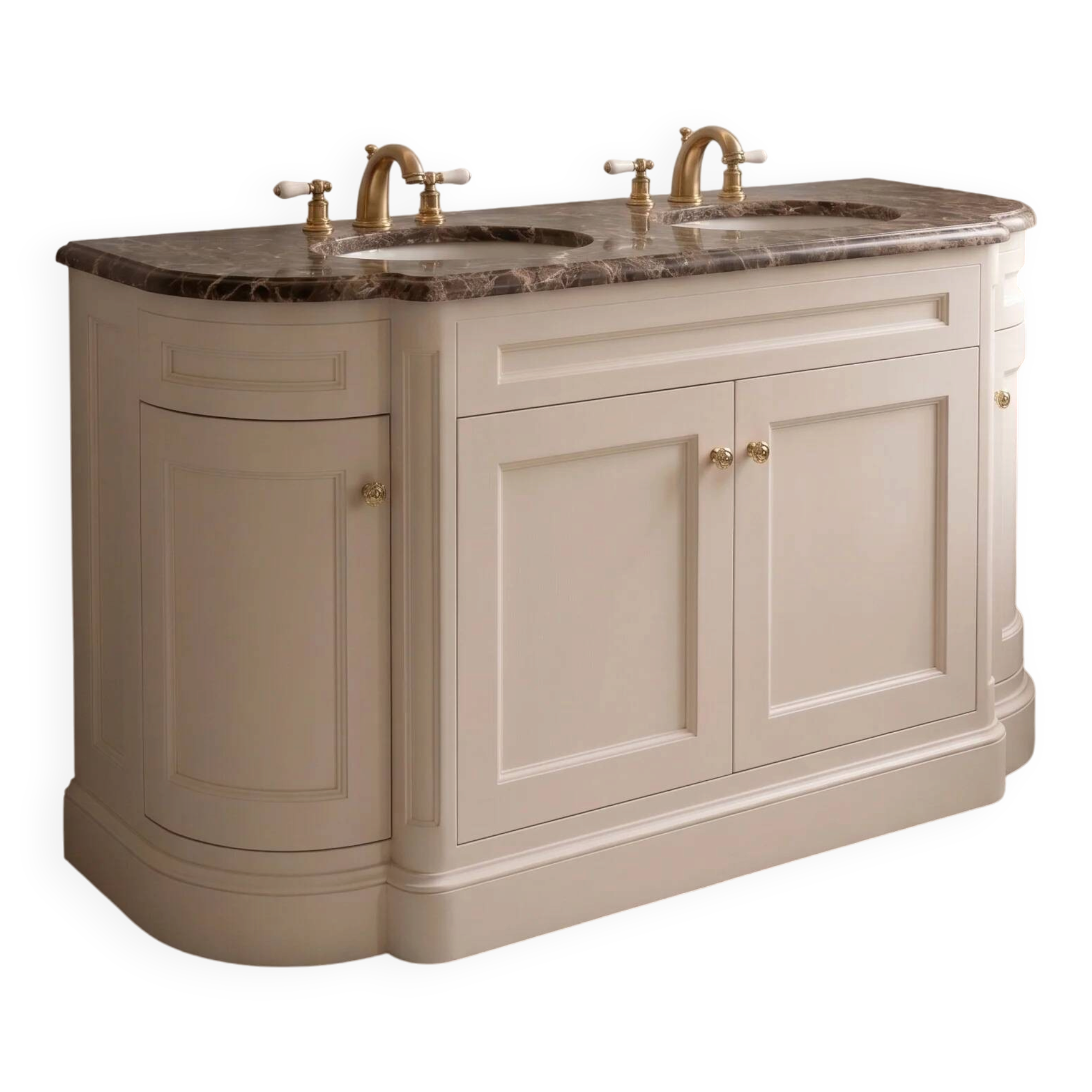 Classic double bathroom cabinet with marble top and gold fittings