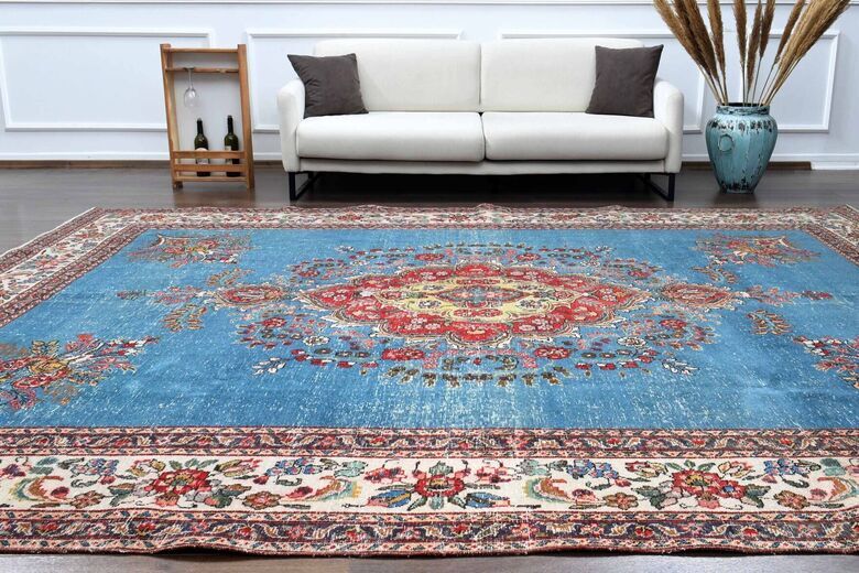 Blue Handmade Persian Vintage Rug 274x370 cm