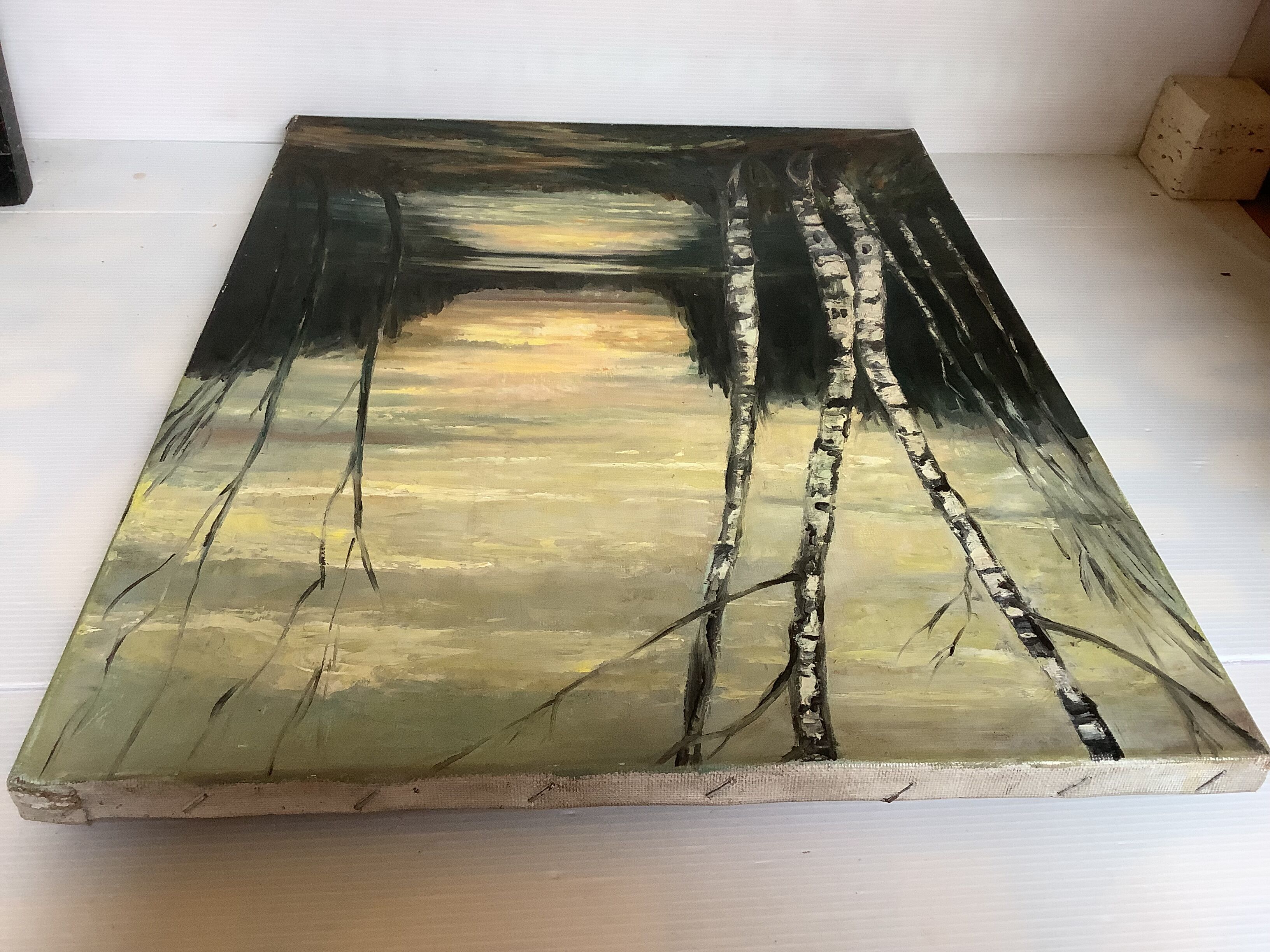 Tableau coucher de soleil huile sur toile signée