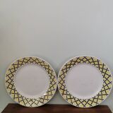 Set of 2 vintage plates with yellow and black geometric pattern, Sarreguemines Digoin style