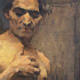 Oil on panel by Alain Beaufreton academic nude male