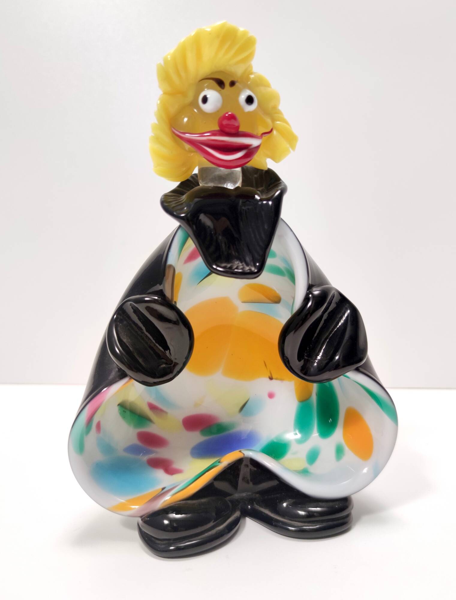 Black and Multicolored Murano Glass Clown Trinket Bowl / Ashtray, Italy