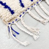 Moroccan Berber Azilal ecru rug with majorelle blue patterns 1.36x0.97m