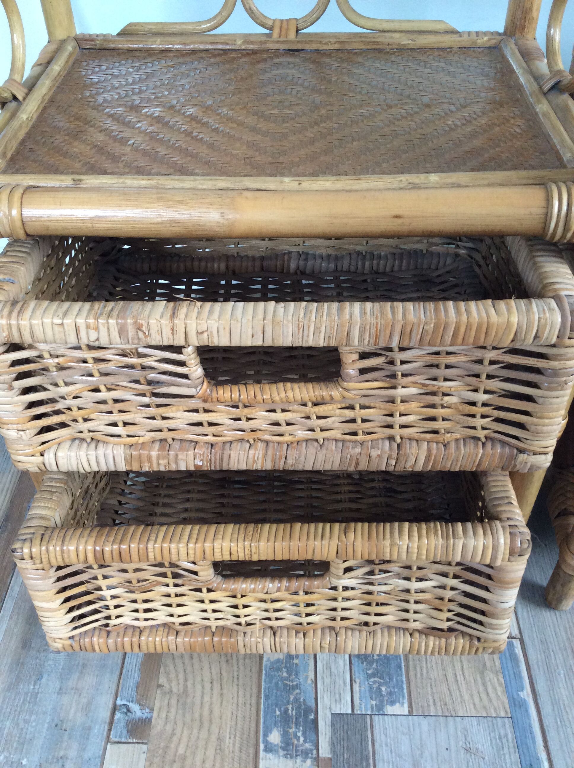 Pair of rattan bedside tables from the 70s