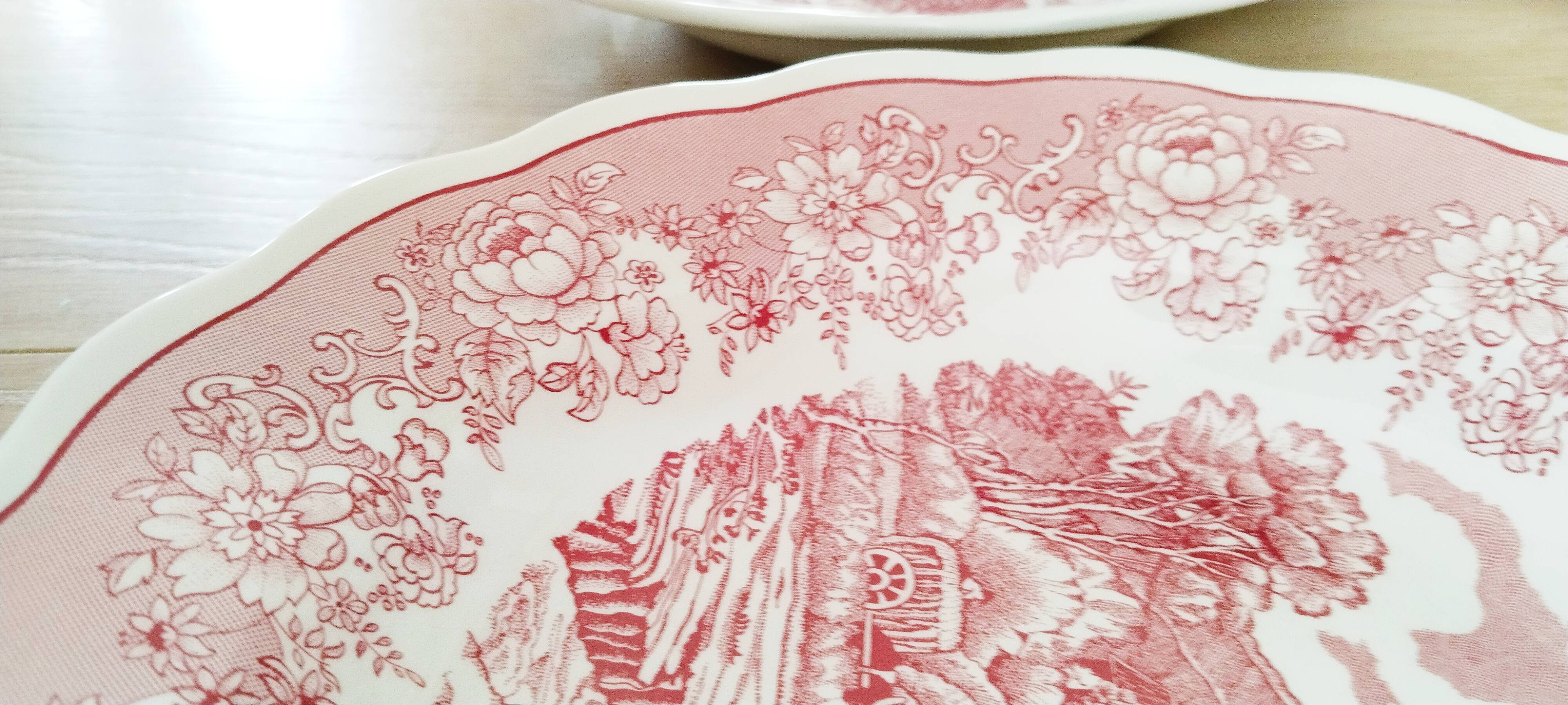 6 Italian English porcelain soup plates: Swiss Landscape