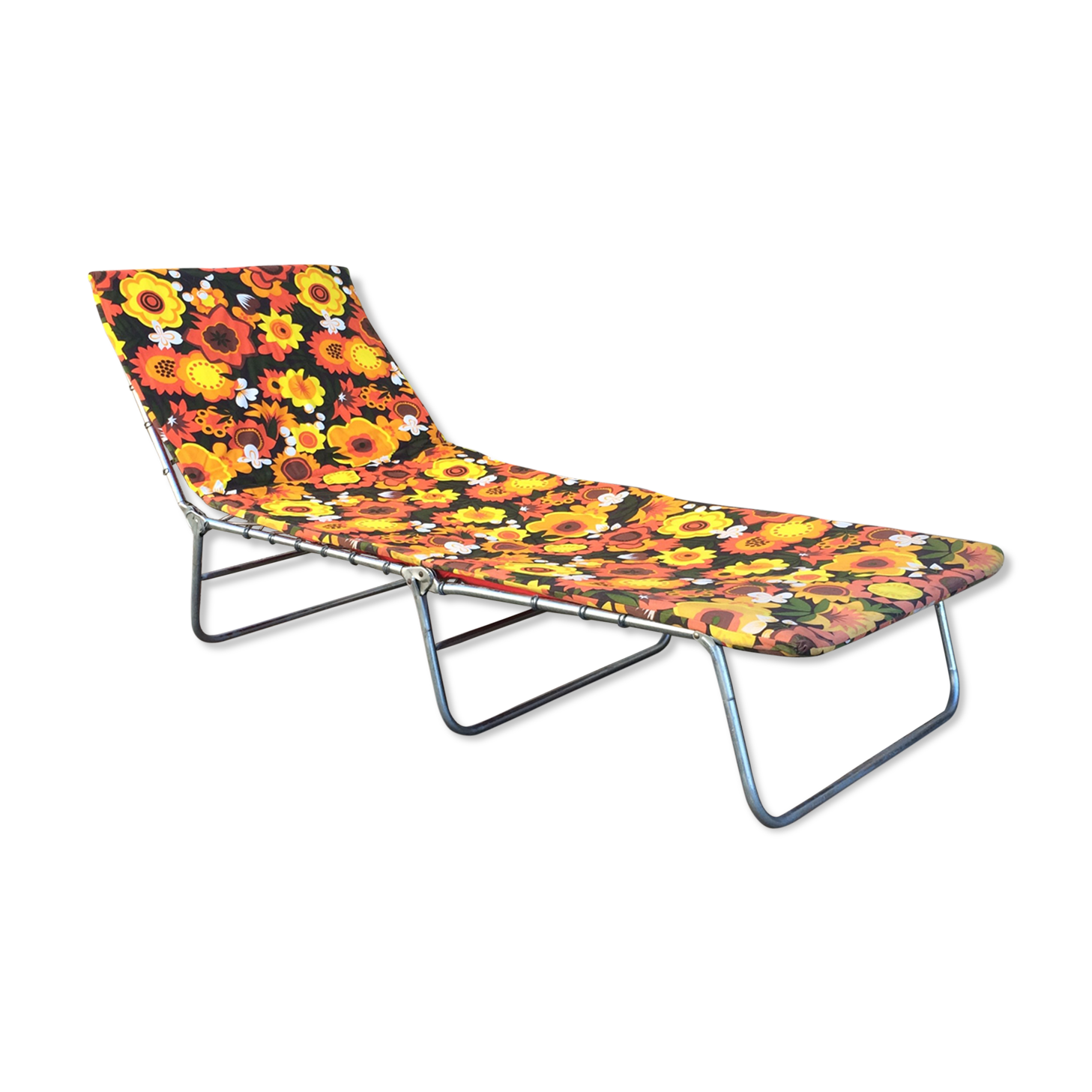 Flower sunbed long chair, vintage 70s, folding