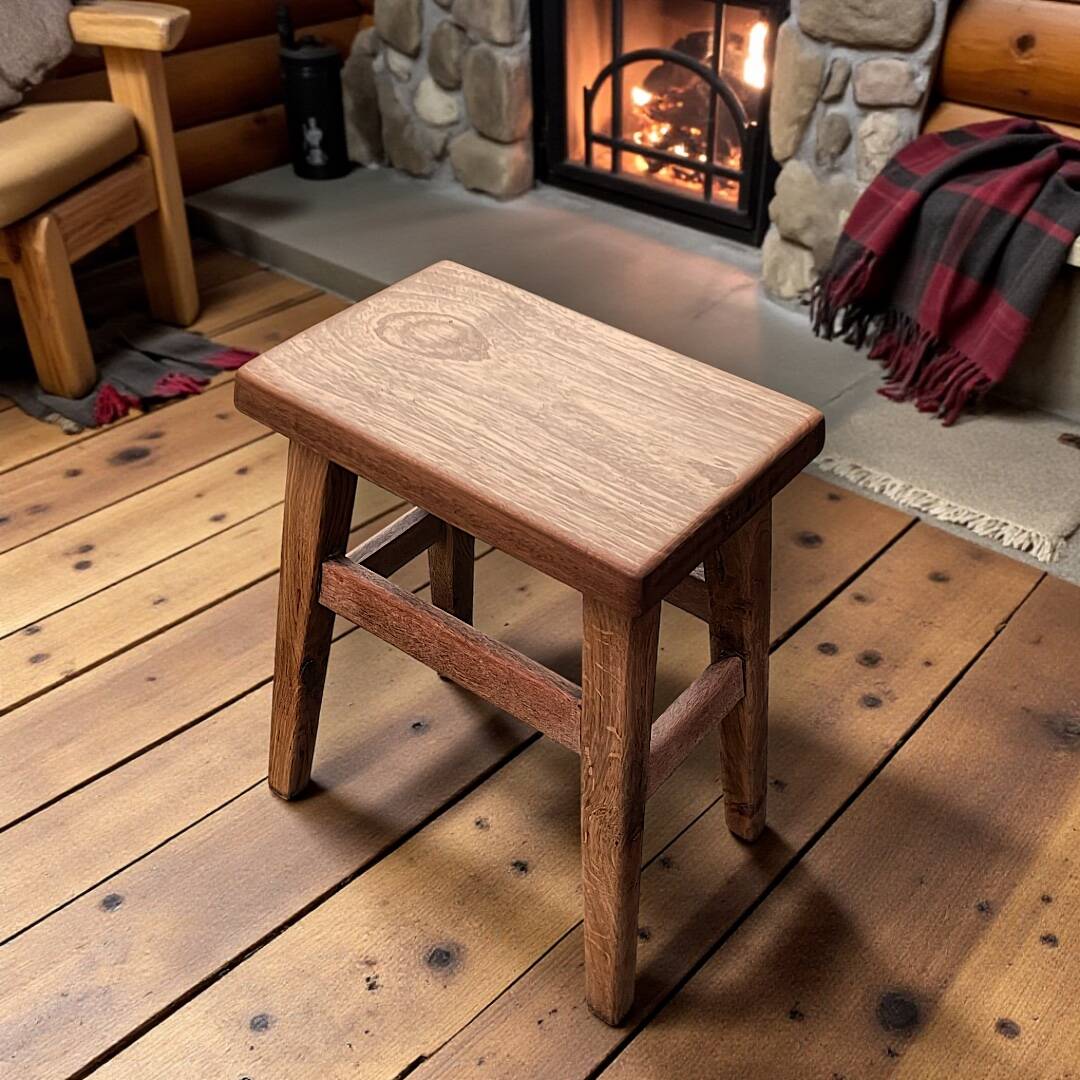 Rustic solid wood stool – brutalist spirit