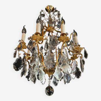 19th century cage chandelier in gilt bronze and crystal tassels