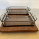 Teak servant denmark smoked glass