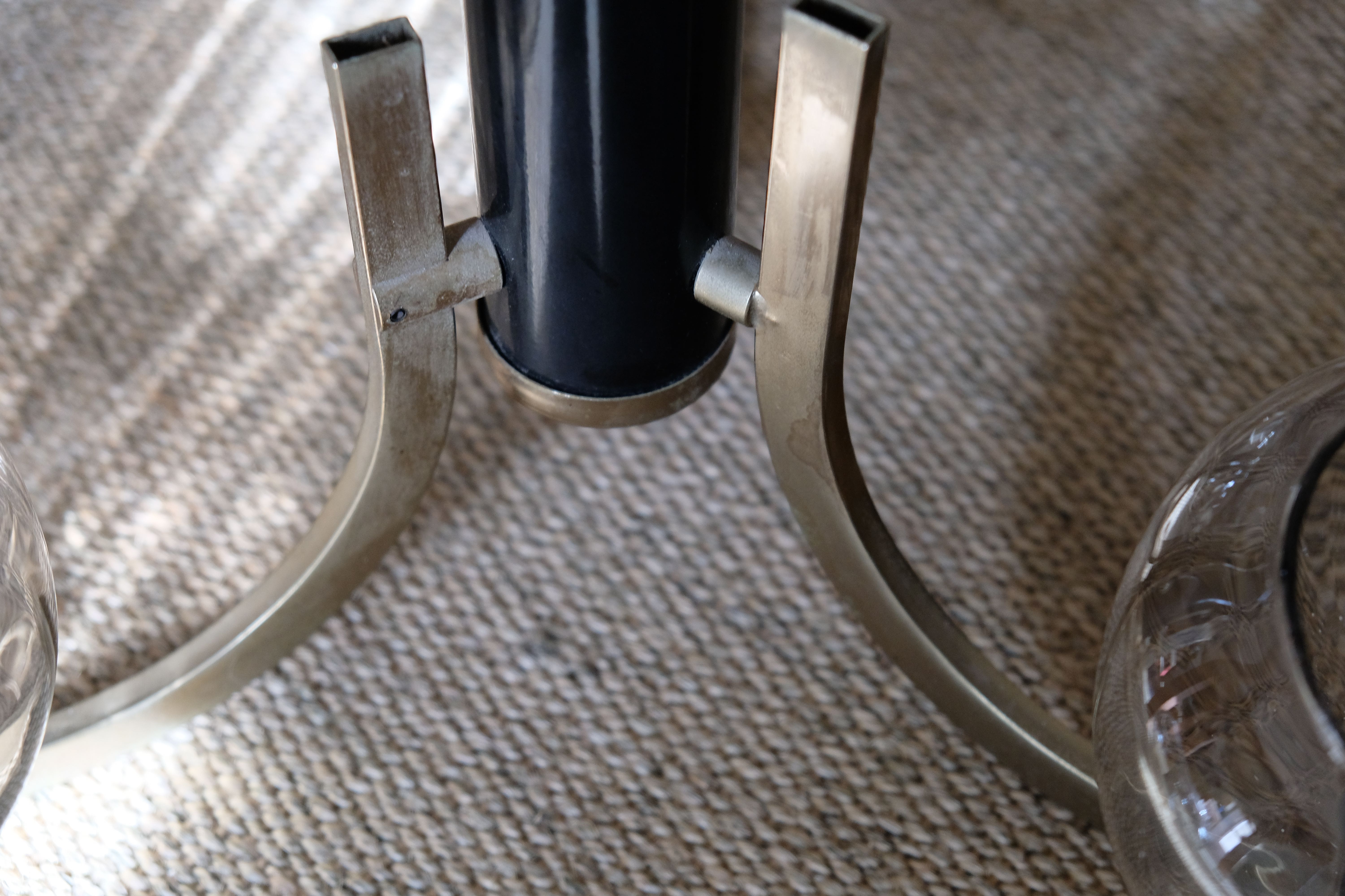 Smoky glass, brass and steel ceiling light