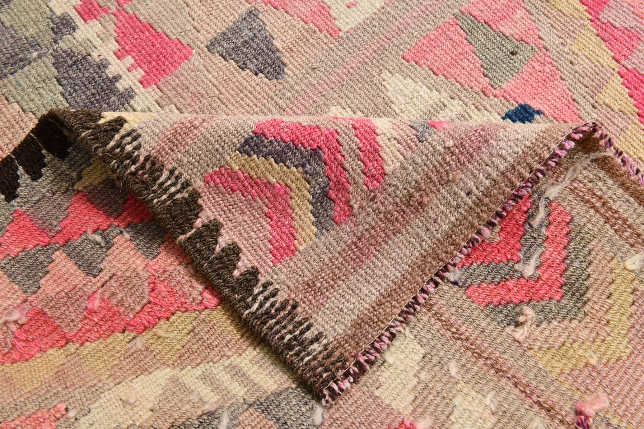 Pink & Navy Blue. Turkish Runner Rug, 90x350Cm